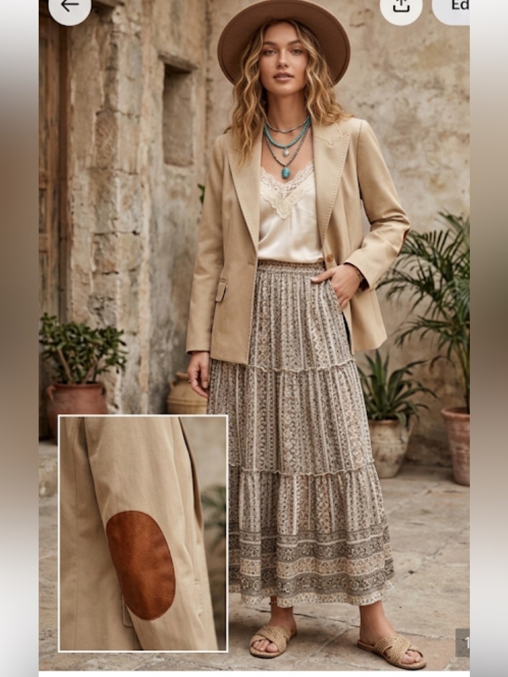 MOTF Beige Tailored Blazer Single Button Preppy Elbow Patch Jacket Women’s